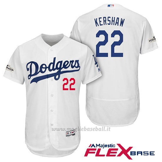 Maglia Baseball Uomo Los Angeles Dodgers 2017 Postseason Clayton Kershaw Bianco Flex Base